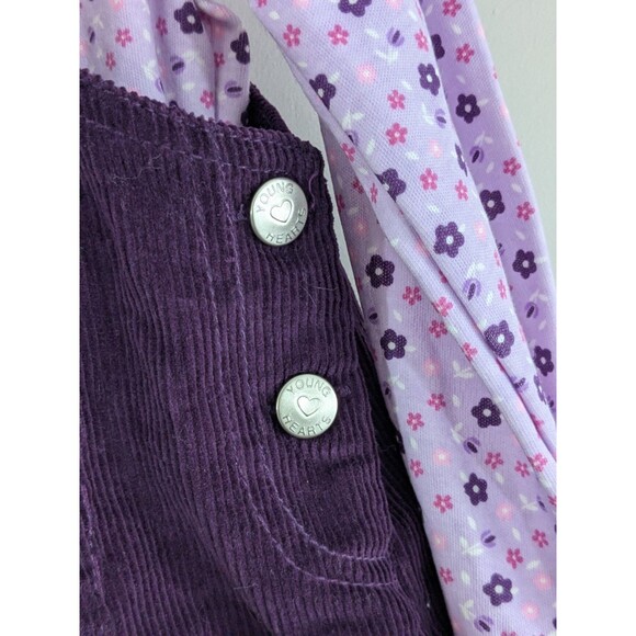 New Vintage 1990’s Young Hearts Purple Corduroy Flower Overall Set Dress (4T) - Picture 5 of 8